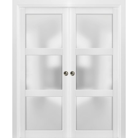 SARTODOORS Double Pocket Interior Door, 48" x 84", White LUCIA2552DP-BEM-4884